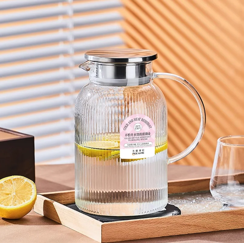 

1800ml Borosilicate Glass Teapot Water Pitcher Hot Tea Juice Infused Water Handle Leak Proof Lid Summer Winter Office Picnics