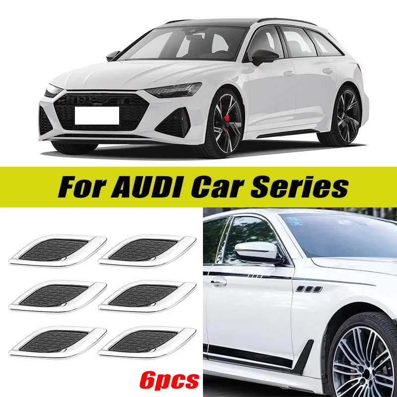 6Pcs Chrome / Black 3D Car Side Fender Air Vent Hood Scoop Outlet Cover Decorative Trim For Audi A3 A4 A5 A6 Q3 Q5 S3 S4 RS3 RS4
