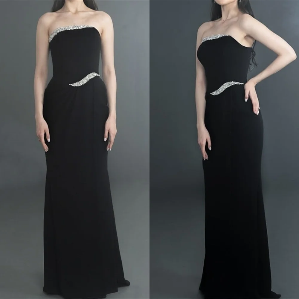 تخصيص حورية البحر الأسود جيرسي الكاحل طول فستان السهرة الرسمي حمالة فساتين المشاهير كريستال سباركلي فساتين العودة للوطن