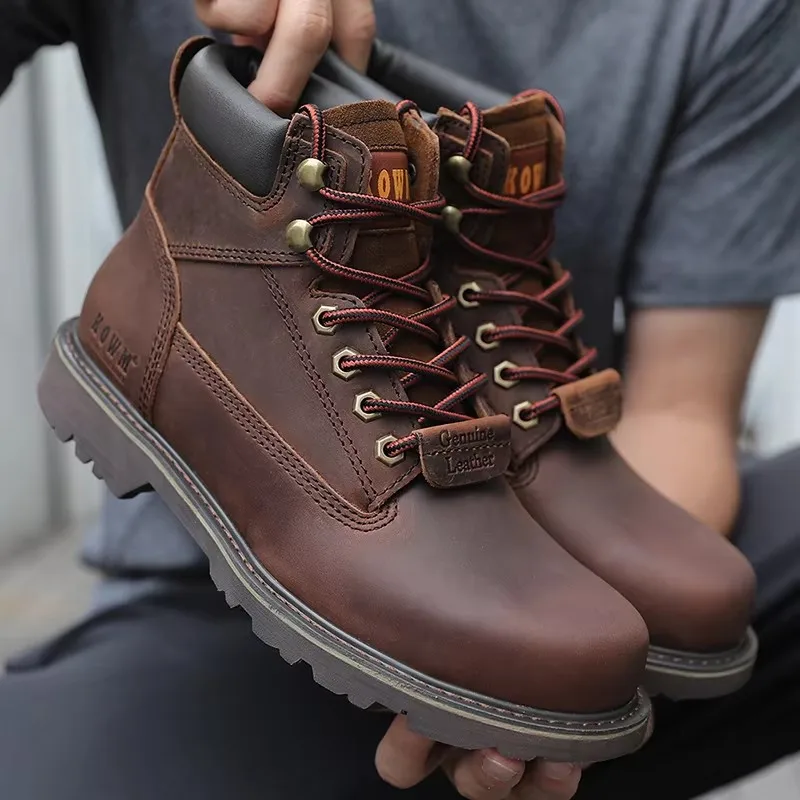 KOWM Outdoor Men Hiking Shoes Waterproof Tactical Shoes Leather Ankle Women Trekking Shoes Hunting Boots Desert Camping Sneakers