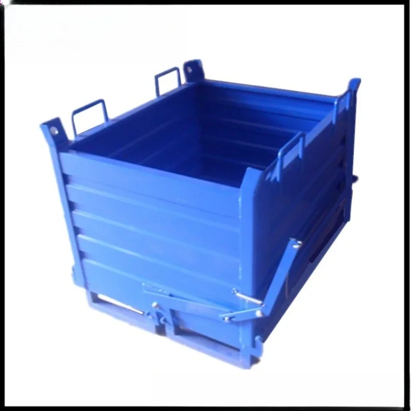 The bottom of the scrap iron filings box is open,  slag material is turned over, and bottom of turnover box is open