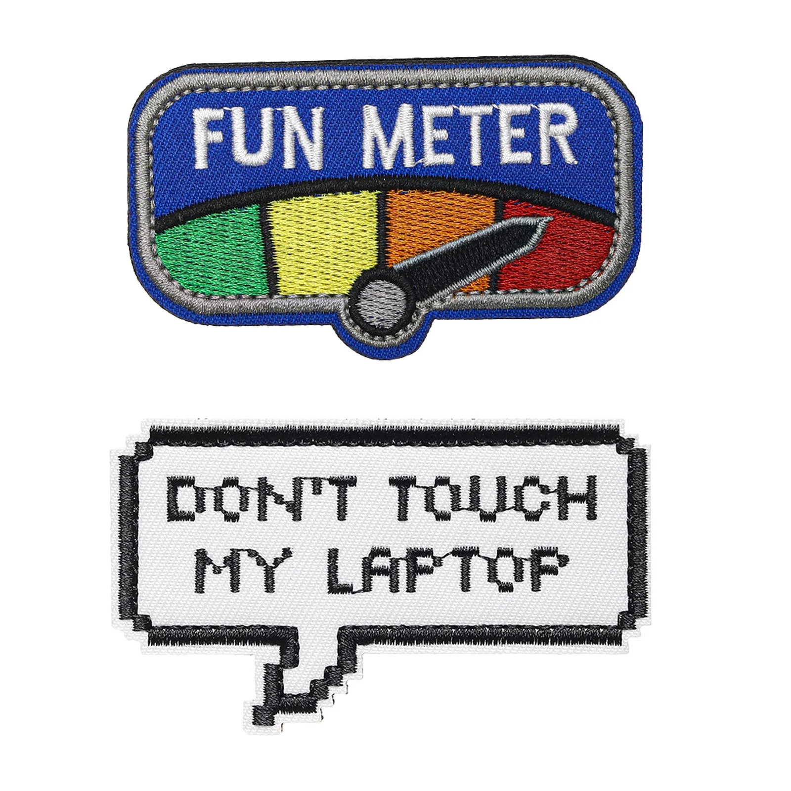 2PCs Hook and Loop Embroidered Patch Fun Meter Badge Don't Touch my Laptop Embroidery Badge with Hook Loop Patch for Decoration