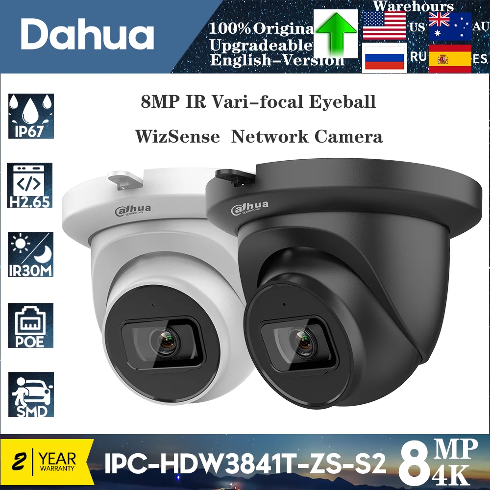 Originele Dahua 8MP 4K Outdoor IP Camera IPC-HDW3841T-ZS-S2 WizSense Voor Home Security SMD 4.0 Gemotoriseerde Zoomlens Nachtzicht
