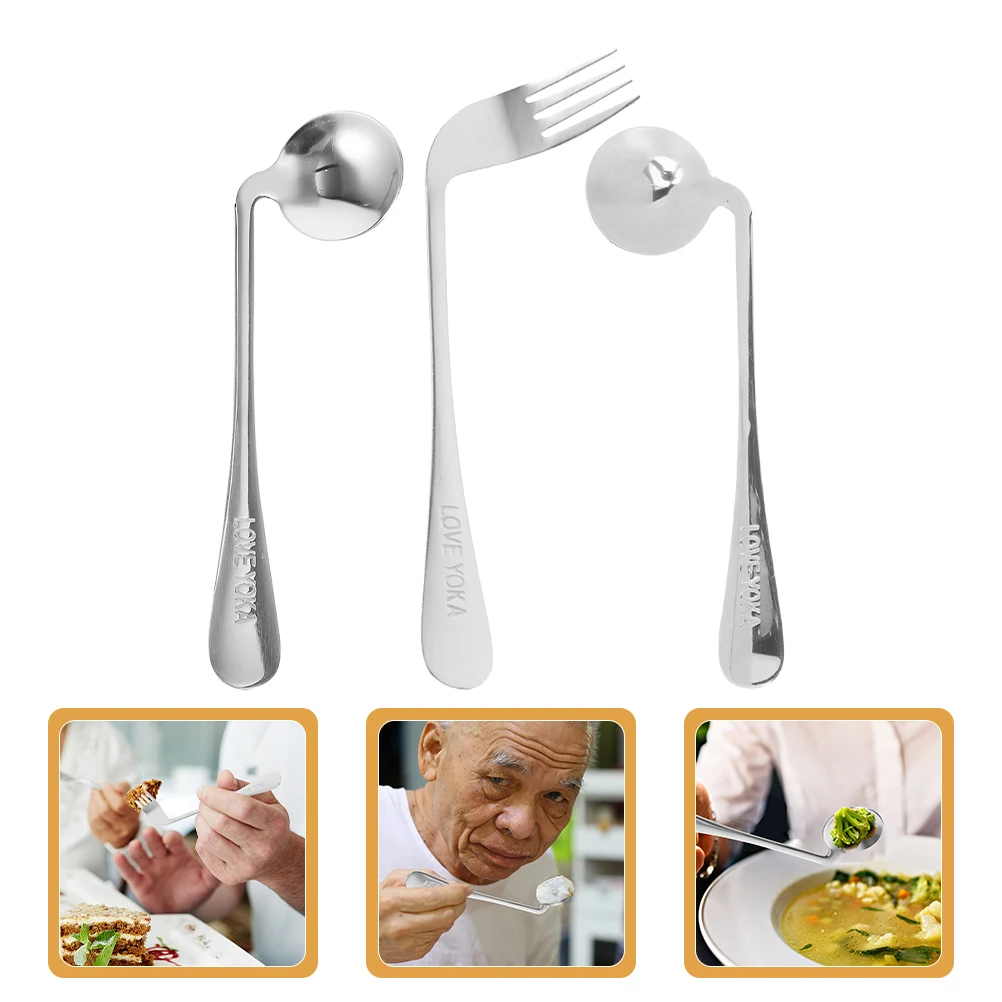 

Left-handed Spoon Fork Suit Angled Tableware Elderly Feeding Curved Knife Eating Utensils Silver Cutlery