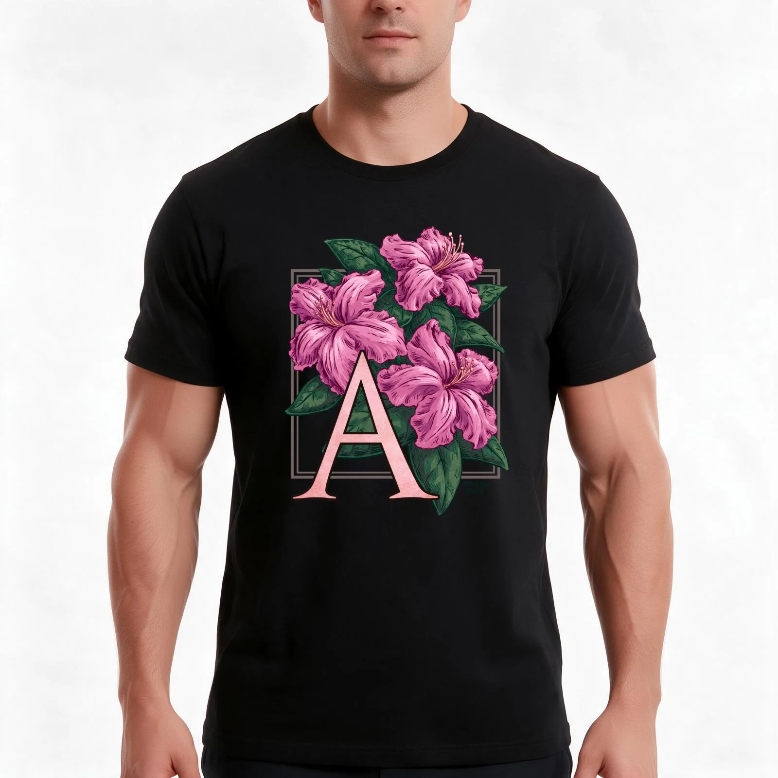A is for Azalea Flower Monogram Men T Shirt cotton tshirt 100%