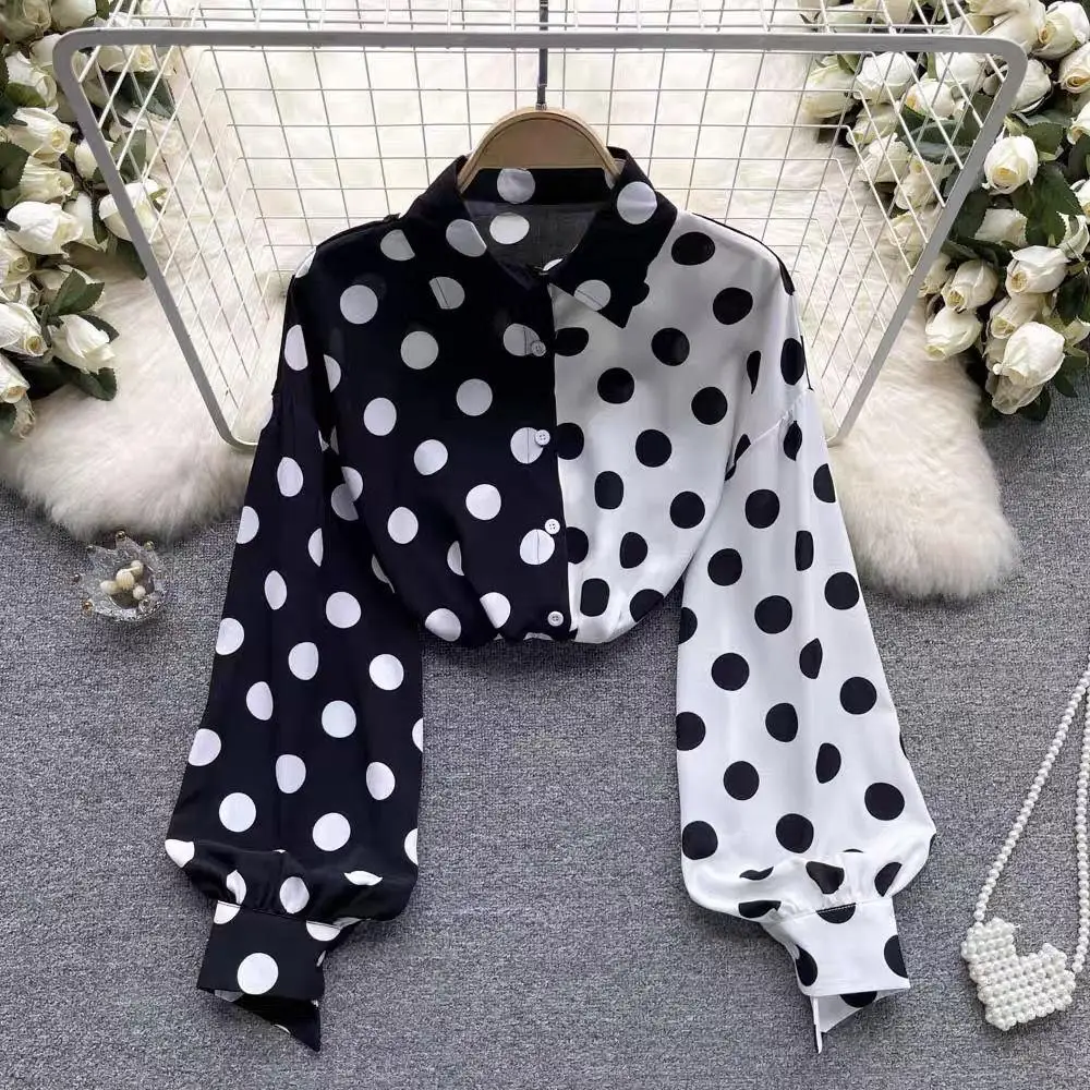 

Ретро фонарь све в горошек свободный длинный све женский irt весна осень корейский повседневный топ Faion