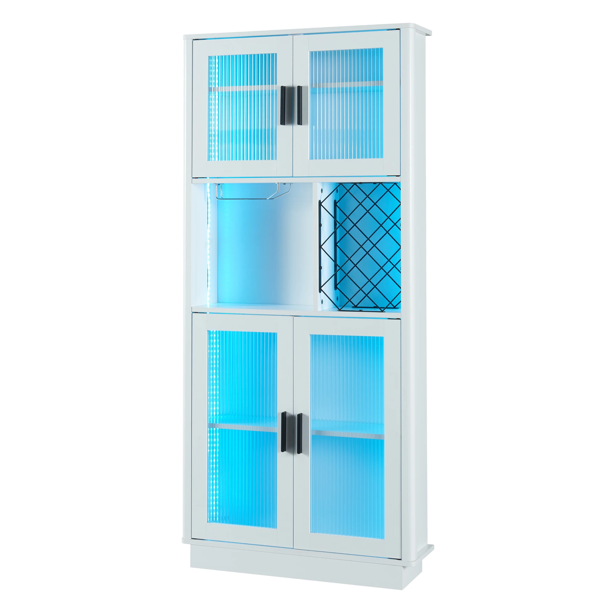 LED Wine Bar Cabinets with Wine Rack, Wine Bottle Rack, Storage Cabinet for Kitchen, Dining Room, Narrow White