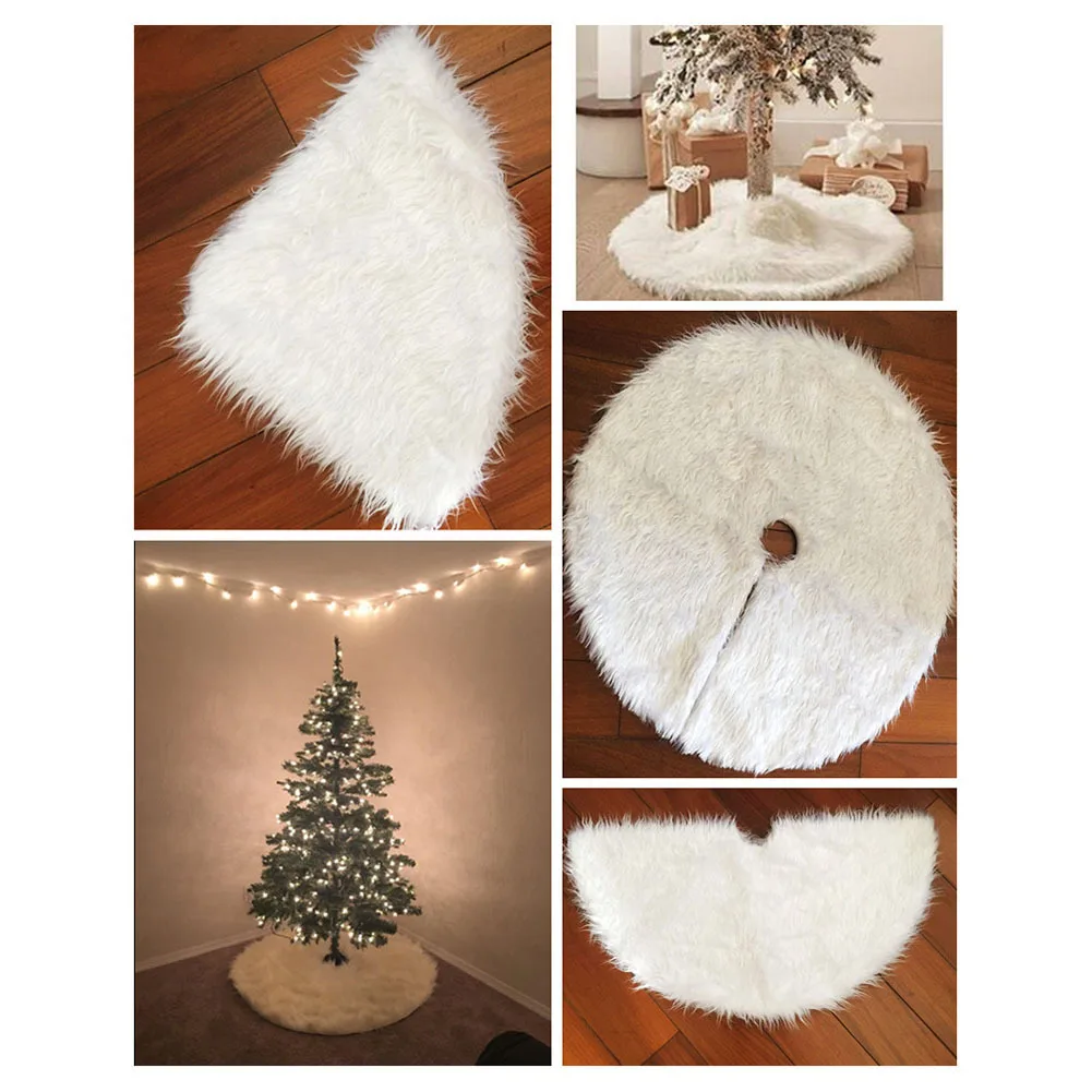 78CM/90CM Christmas Tree Skirt Snowflake White Plaid Xmax Tree Base Cover Faux Fur Carpet Christmas Tree Decorations Supplies