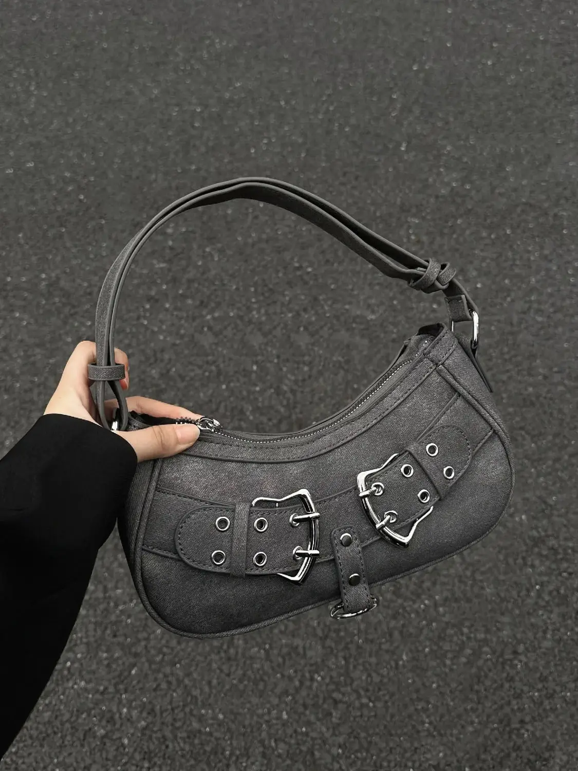 JIAERDI Sweet Cool Denim Grey Shoulder Bag Women Y2k Grunge Hot Girls Casual Handbag Lady Vintage Versatile Underarm Bag Autumn