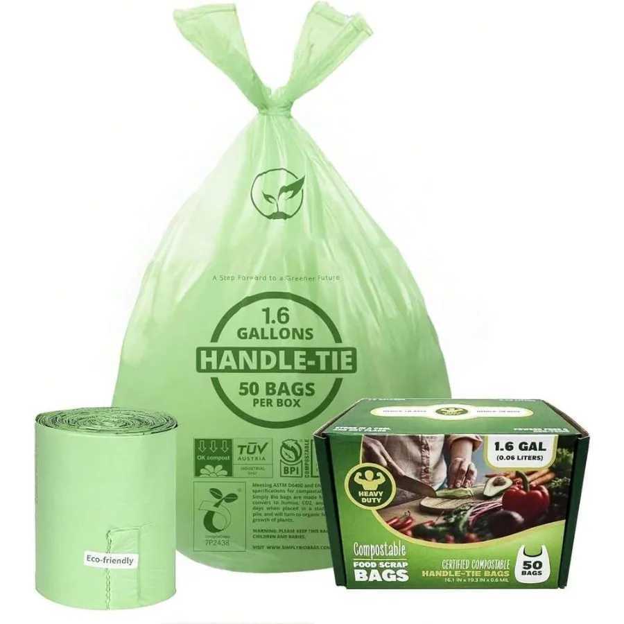 

1.6 Gallon Compostable Trash Bags Drawstring, Heavy Duty Extra Thick 0.6 Mil, 6.06 Liter, 50 Bags, Small Kitchen Food Scrap Was