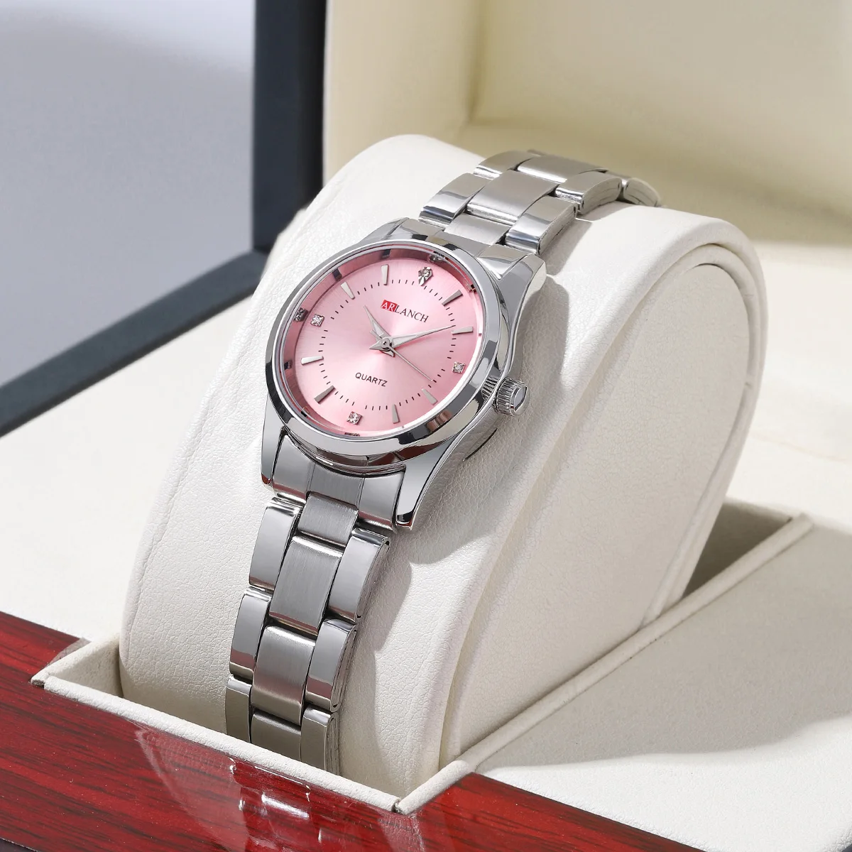 

Luxury Women Watches Fashion Stainless Steel Band 29mm Pink Dial Classic Style Quartz Movement 3Bar Watch for Women Reloj Mujer