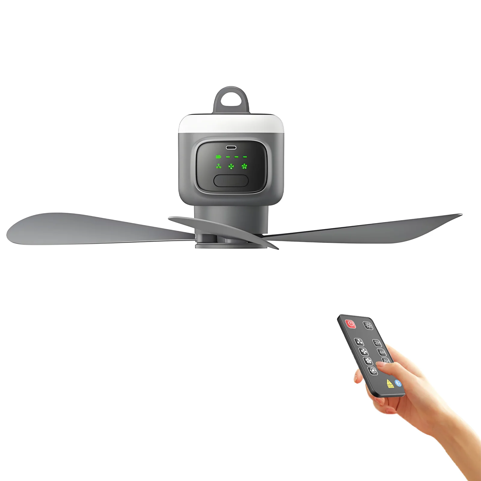 Ventilateur de plafond portable 12000 mAh pour camping, rechargeable, avec lumière LED, télécommande, USB, pour tente extérieure, rafraîchisseur d'air suspendu, idéal pour les voyages, pique-niques,