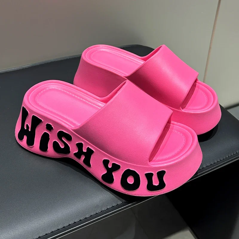 

Women Fashion Chunky Platform Sandals Woman Non Slip Wedge Heels Beach Slides Summer Letter Print Thick Sole Cloud Slippers