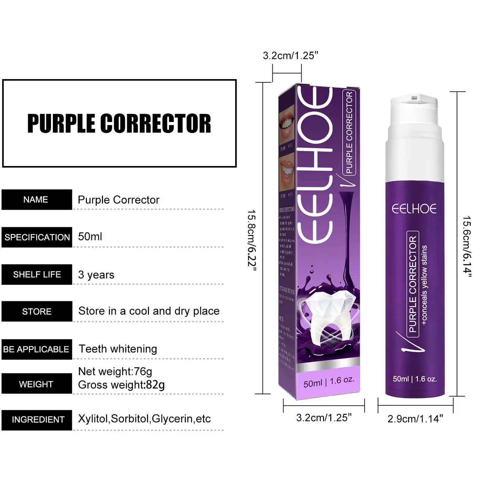 New Purple Whitening Toothpaste Mousse V34 Color Tooth Correction Whitener Teeth Removes Stains Oral Hygiene Cleaning For Adult