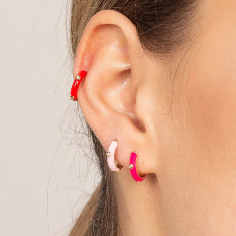 Pendientes de aro esmaltados con aguja para oreja de Plata de Ley 925, diámetro interior de 8mm, pegamento redondo, hebilla pequeña para oreja, accesorios de joyería para niña bonita