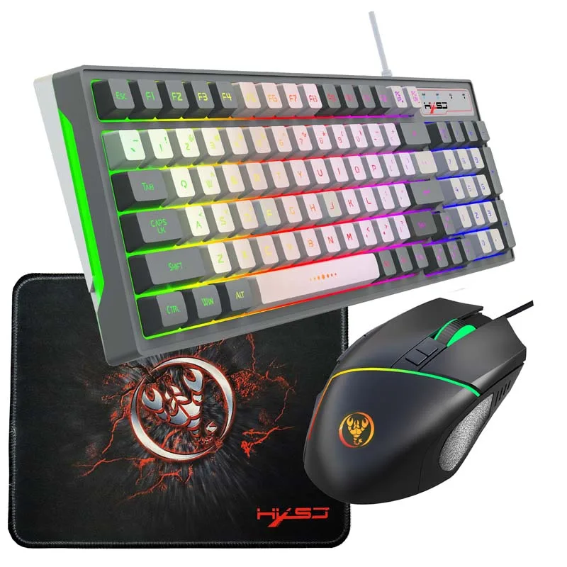 

3 in 1 Keyboard Mouse Pad Combo Set for PUBG RGB Light 96Key War Gamer Keyboard Computer Office Gaming 6400dpi Mouse Maus Mat