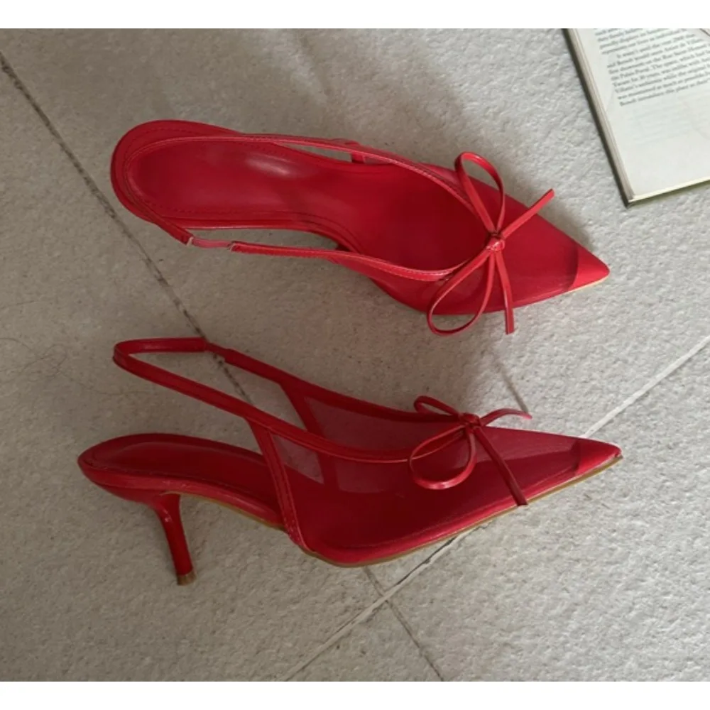 Bow Pointed Toe High Heels Sandals Women Brand Designer Shoes Fashion Slides Sexy Slingback Shoes Elegant Mules Sandals Female