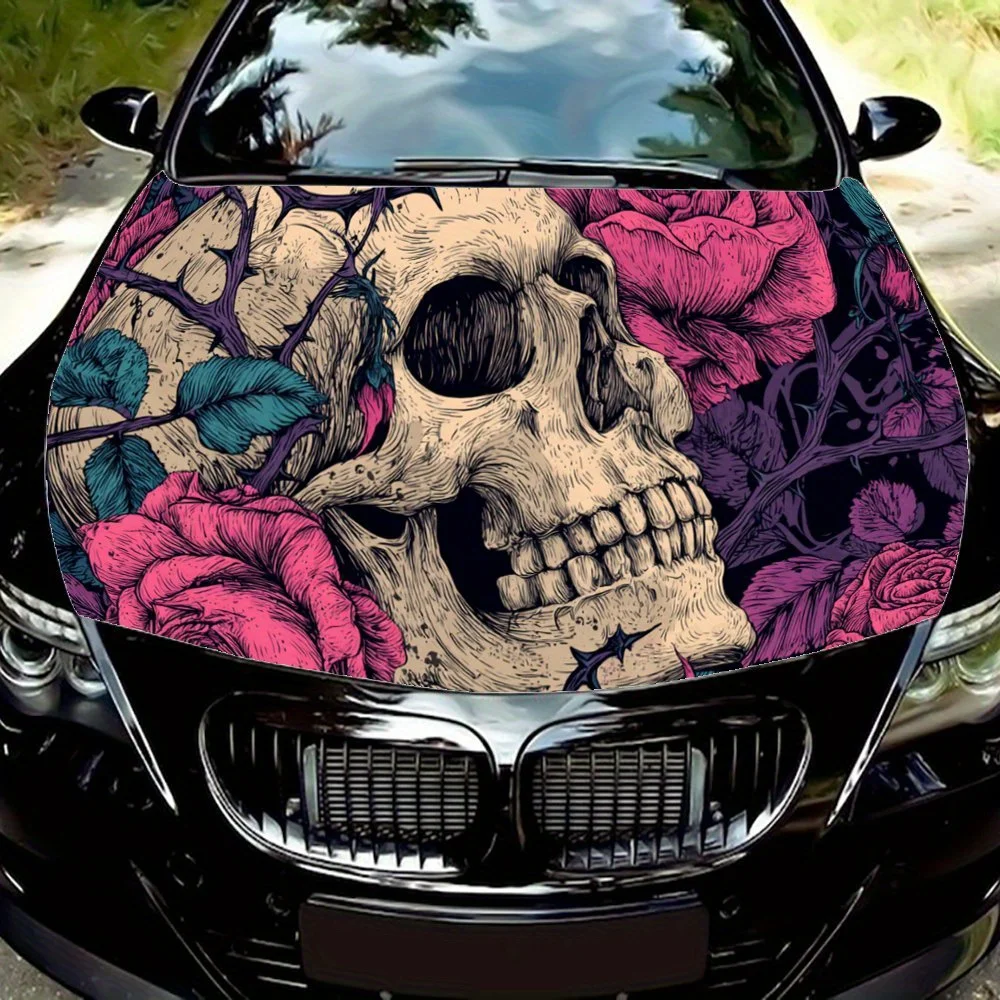 

Classic Gothic Skull Rose Car Hood Sticker, Personalized & Trendy Auto Art Decal, Self-adhesive Waterproof Car Exterior Vinyl Wr