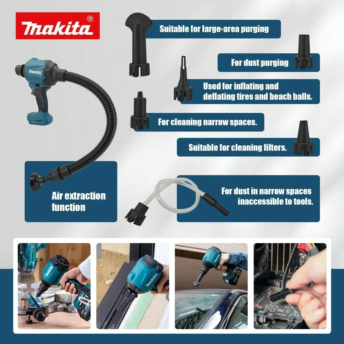 Makita DAS180 Multifunctional 18V Bare Brushless Air Blower Gun With Extra Nozzle For Home DIY Cleaning Air Fitting Tasks Home