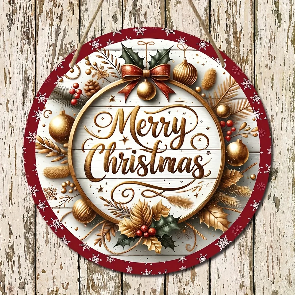 لافتة إكليل عيد الميلاد الخشبية الريفية المصنوعة يدويًا - ديكور مزرعة مقاوم للطقس، مناسبة للمنزل وشرفة الحديقة والعطلات