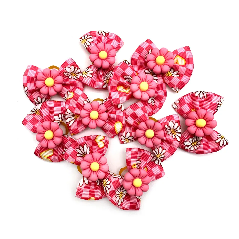 50pcs Bee Style Dog Bows Pet Supplies Small Dogs Hair Accessories Flowers Style Dog Hair Bows for Girl Boy Dog Accessories