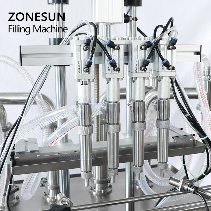 ZONESUN Pneumatic Automatic Volumetric Liquid Mango Juice Drink Bottle Piston Filling Machine