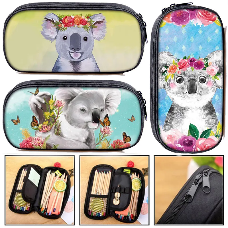 Cute Cartoon Koala Pattern Cosmetic Case Teenager Girl Makeup Bags Women Pencil Box School Supplies For Teenagers Gift