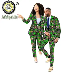 2024African Suit for Couple Dashiki Print Jacket with Trousers Suit Slim Fit Set Wax Cotton Ankara Attire for Men Women S20C021