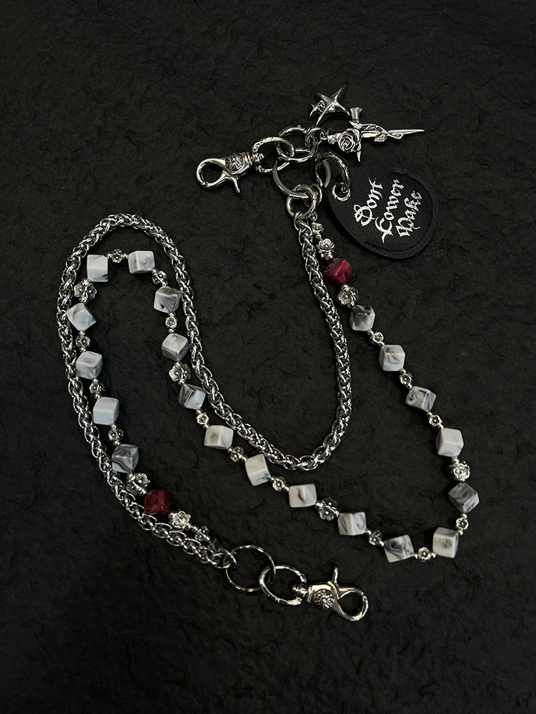 オリジナルdontcowerアクリルスクエアビーズステンレススチールパンツチェーンクリーンフィットウエストアクセサリートレンディユニセックスメタルベルトバックル