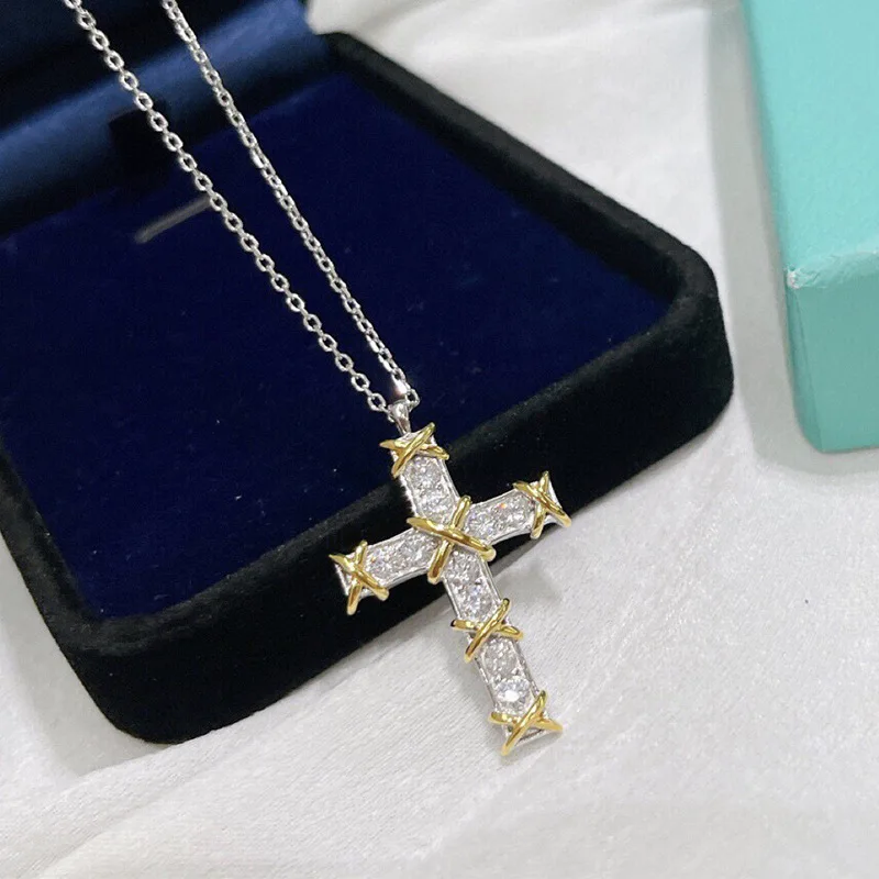 2024 European and American S925 Sterling Silver Necklace Women's High Carbon Diamond Simple and Fashionable Style