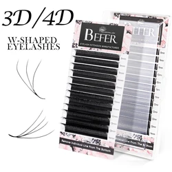 BEFER 3D W-Shaped Eyelashes Extension C/D Curl 8-15mm W Style Lashes Extensions 4D Premade Volume High Quality Individual Lash