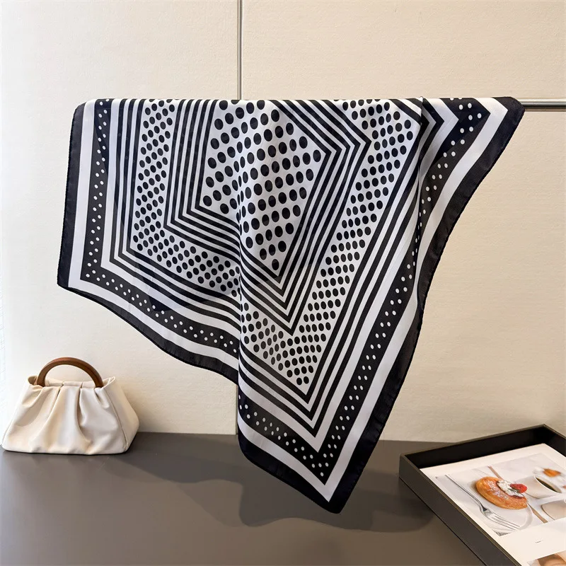 

Simple 70cm X 70cm Satin Silk Scarf Imitation Silk Dot Print Bandana for Women Girls Four Seasons Neckerchief Bandana Hair Wrap