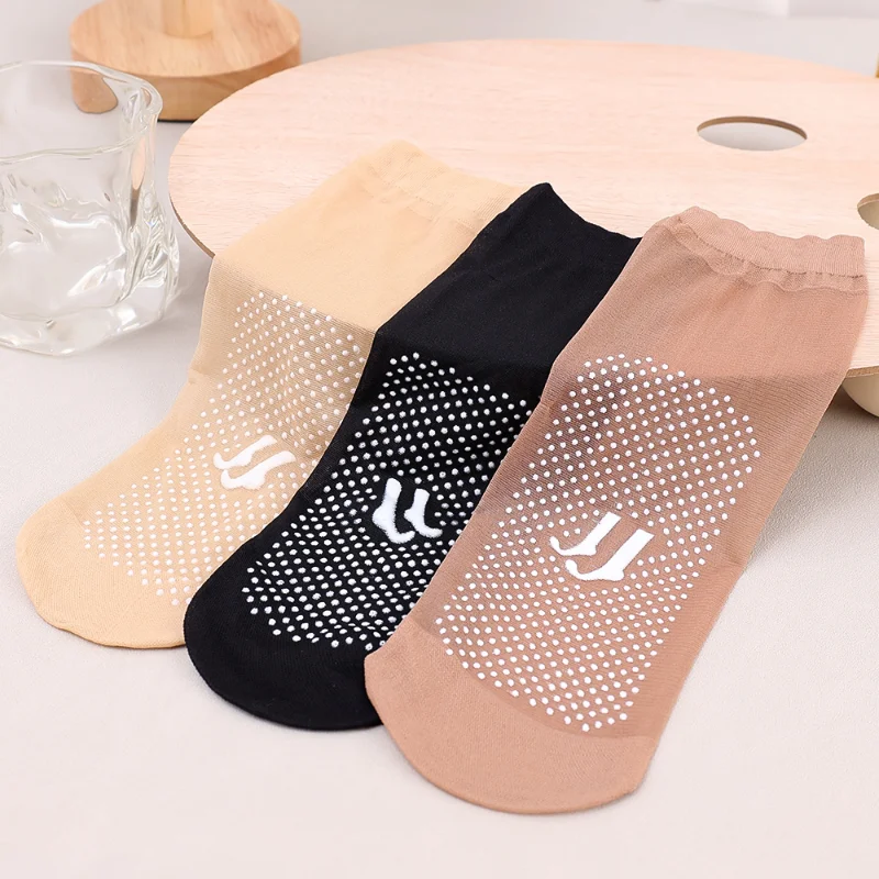 Non -slip Silk Women Summer Socks Transparent Ultrathin Meias Socks Female Thin Crystal Nylon Short Ankle Sox Wholesale