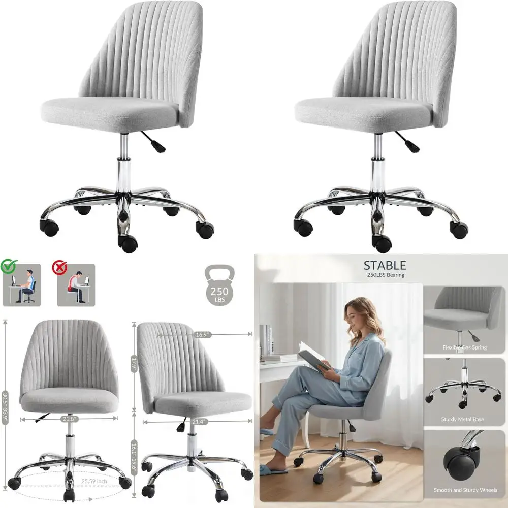 

Ergonomic Swivel Vanity Chair with Wheels for Home Office, Adjustable Armrest and Height for Comfortable Computer and Bedroom Us