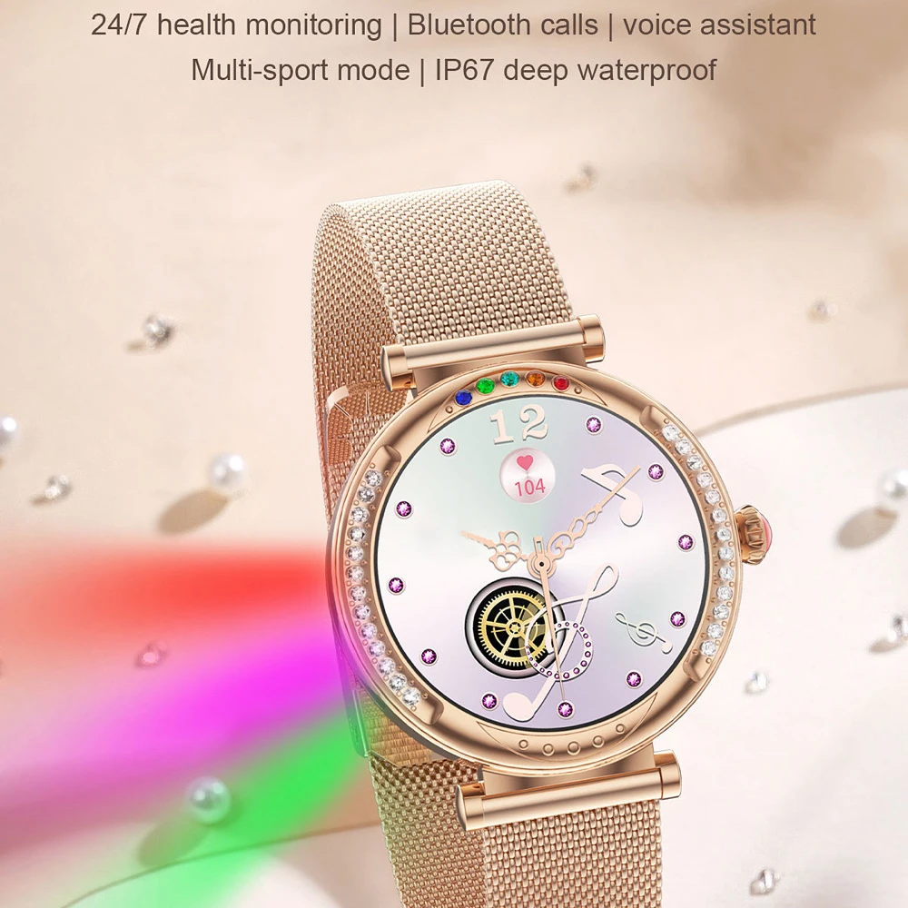 ไฟสีสันสดใสสมาร์ทวอทช์บลูผู้หญิงแฟชั่น1.27 "สมาร์ทวอท์ชวัดสุขภาพกีฬาฟิตเนสกันน้ำสำหรับผู้หญิงดนตรี