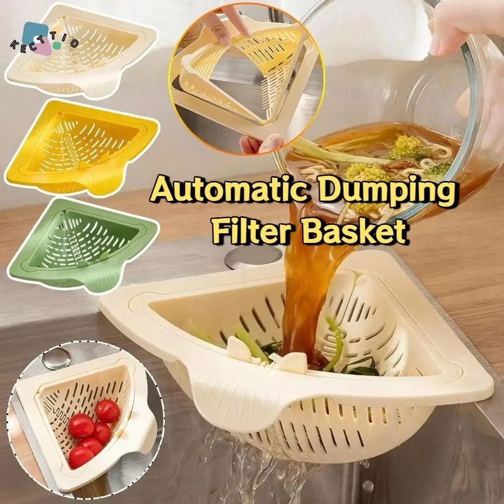 

Triangle Sink Strainer Basket Creative One Click Automatic Dumping Filter Basket Quickly Drain Self-Cleaning