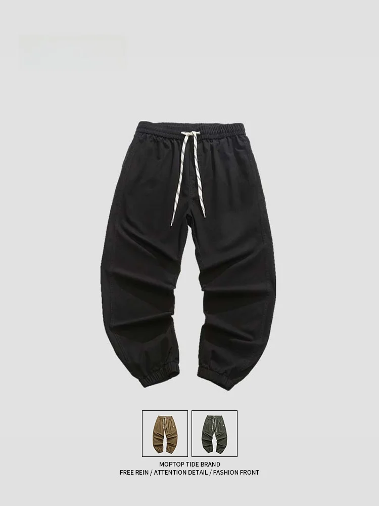 

MMOPTOP Men's Casual Loose Wide Leg Work Pants Retro Color Simple Label Tied Foot Spring Faion Trend Brand