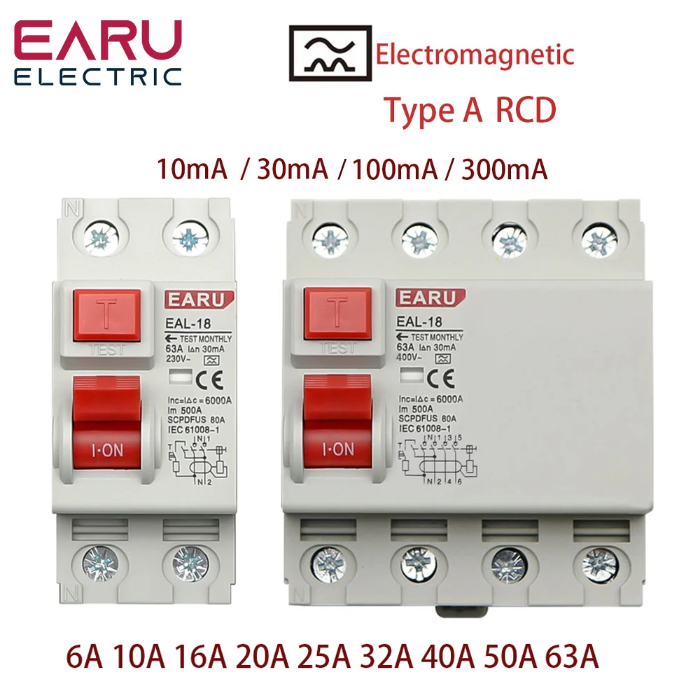 2P 4P 10/30/100/300mA Type A RCCB RCD ELCB Electromagnetic Residual Current Circuit Breaker Differential Breaker Safety Switch