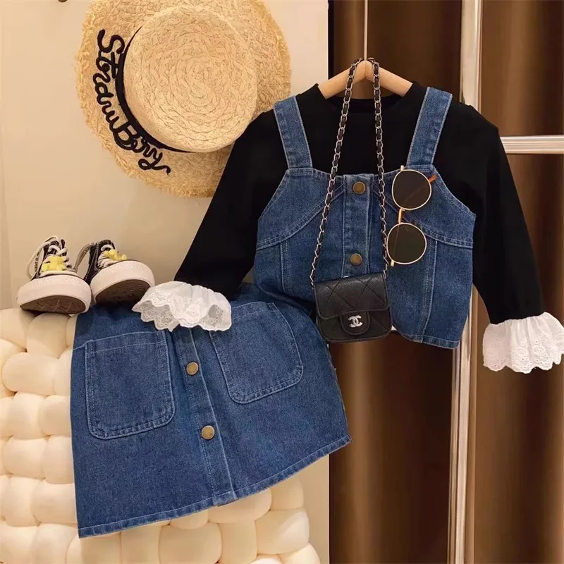 Conjunto de tres piezas para niña, Camiseta corta de vaquero a la moda, combina con todo, novedad de 2024