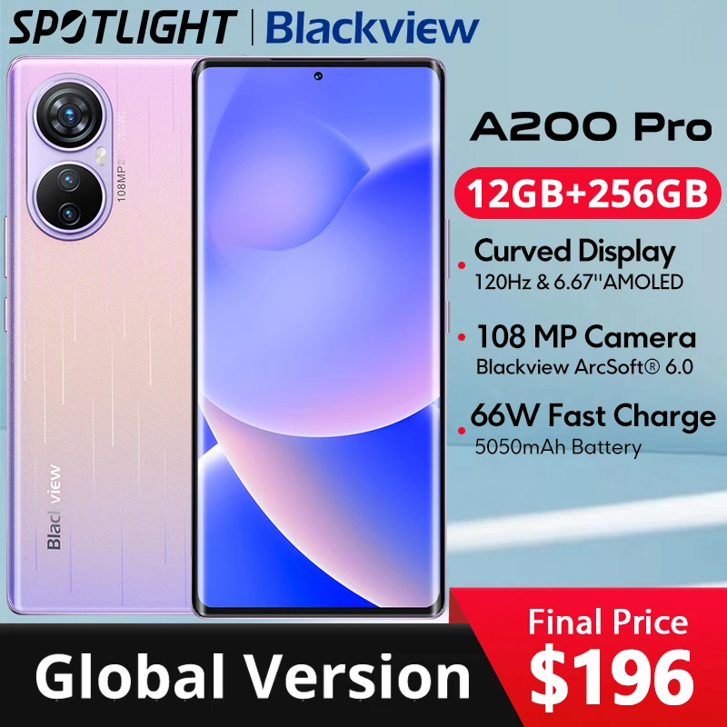 【World Premiere】Blackview A200 Pro MTK Helio G99 6.67''AMOLED Curved Display 12GB 256GB NFC 108MP Camera 5050mAh Cell Phone