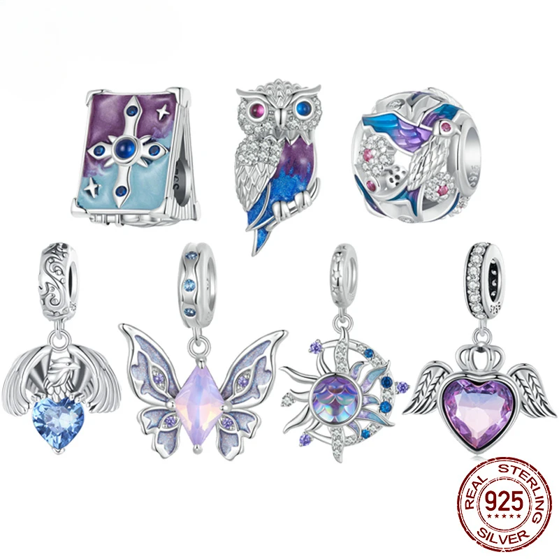 

925 Sterling Silver Magic Butterfly Charms Sun and Moon Beads Fit Women Original Bracelets DIY Jewelry Accessories