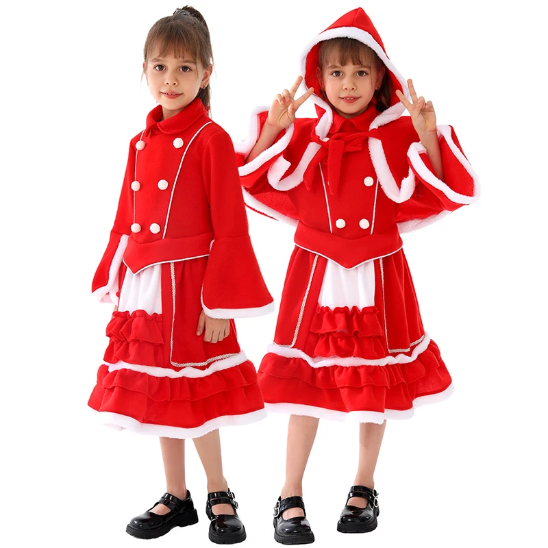 2026 جديد وصول فتاة ريترو الأحمر المخملية لوليتا فستان السنة الجديدة عيد الميلاد تأثيري الزي الفتيات قصر المخملية فستان عيد الميلاد #1