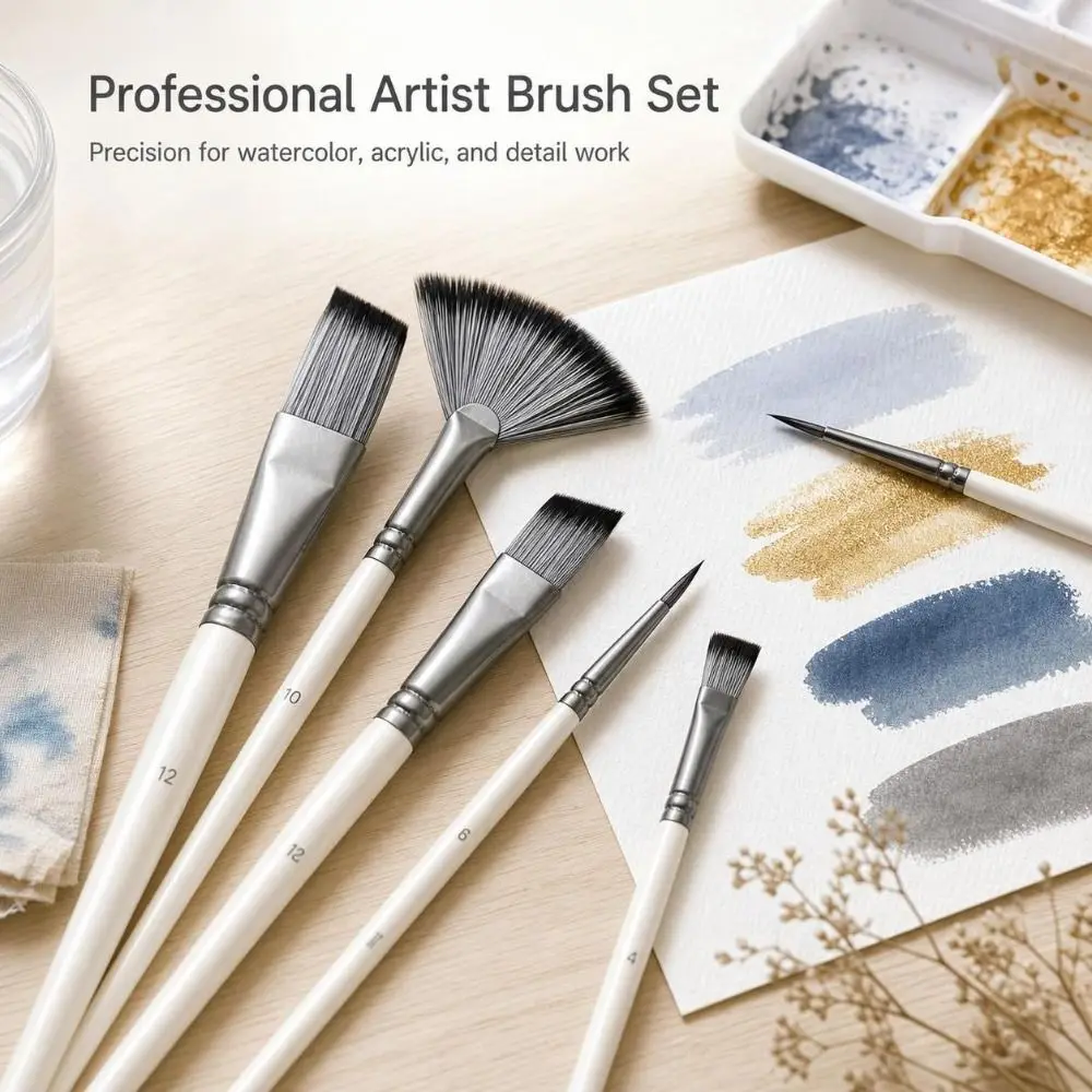 6pcs Fine Point Tip Paint Brush Set Wooden Handle Synthetic Bristle Artist Paint Brushes Versatile Oil Painting Brushes
