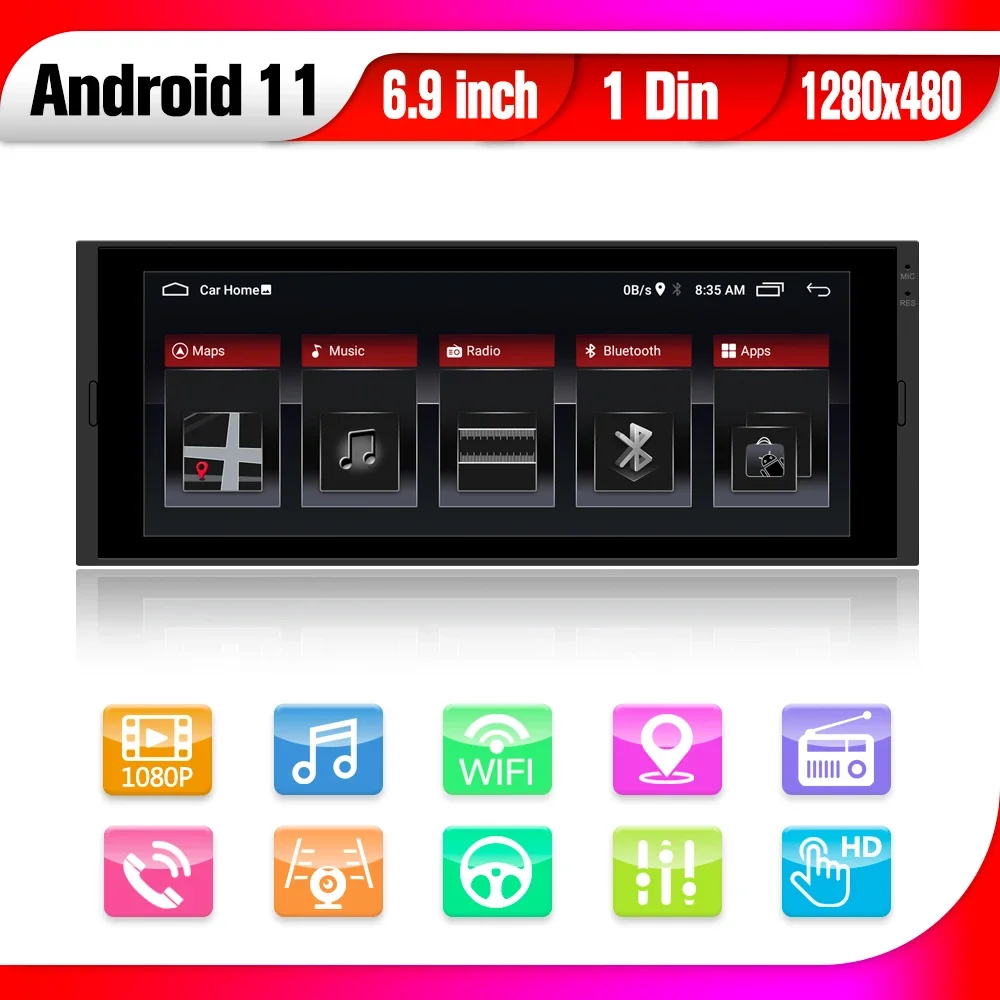 Android 11 Full Touch Screen Mirror Link 1 Din 6.9 Inch Car Stereo Radio Player With Free Reversing Camera