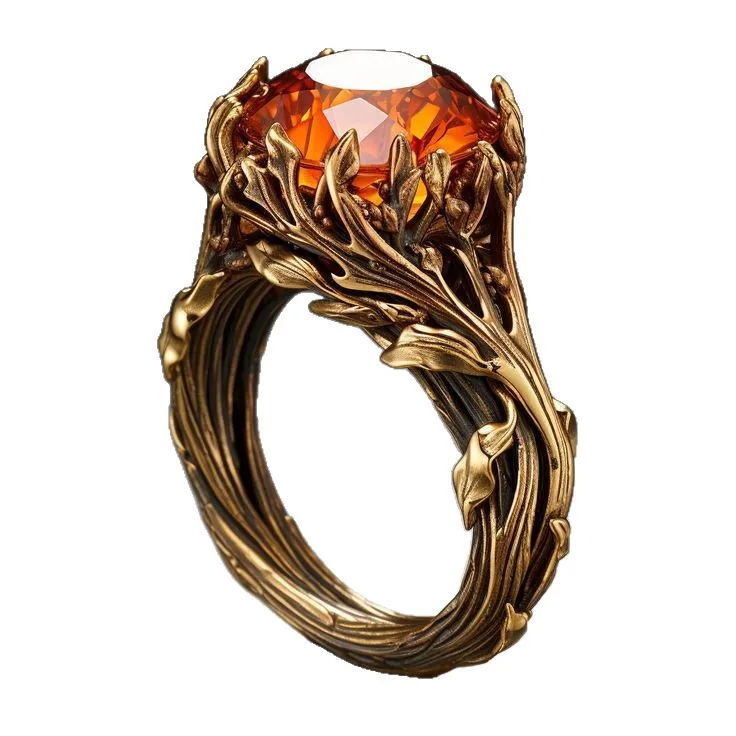 Vintage Exaggerated Leaf Shape Inlaid CZ Ring Women Elegant Personalized Party Jewelry Gift