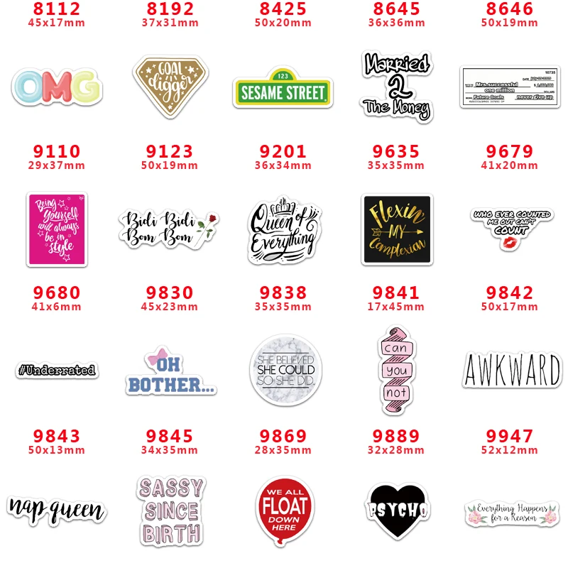 

Planar Resins Mold, DIY Craft Supplies, Sewing Accessories, Cartoon Words and Language Printed, 10 PCs PR-8112