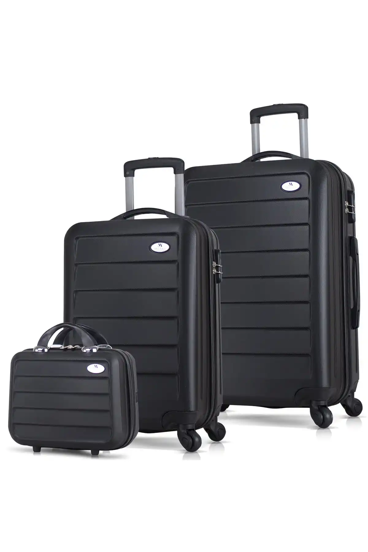 Black Unisex 3-Piece Suitcase Set -Cabin - Medium - Makeup89