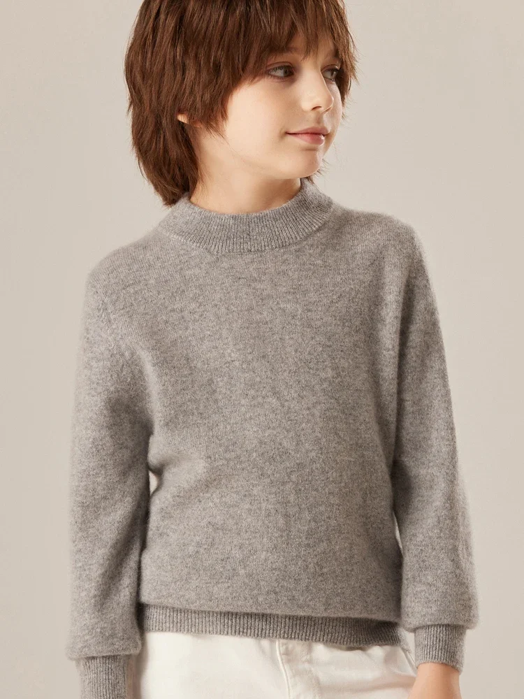 Tcyeek Children's 100% Cashmere Knit Pullover Sweater Mock Neck Basic Cashmere Knitwear Autumn Winter Boys Girl Clothes Top