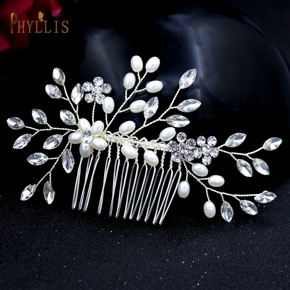 Peines de perlas para el pelo de boda para mujer, tocado de flores nupcial de cristal, adornos para la cabeza hechos a mano, pinzas para el pelo, regalo de joyería, A467