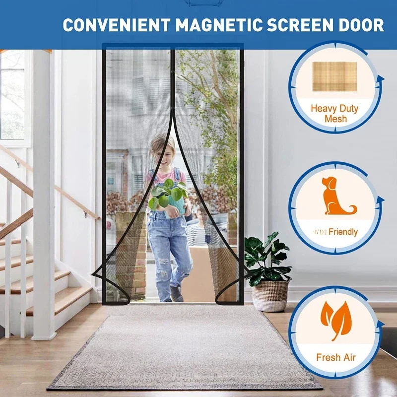 Studio Clothing Store Mesh Panel Vertical Pattern Diamond Mesh Mosquito Proof Door Screen Durable Magnetic Suction Screen Shade